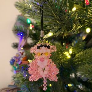 Swarovski Crystal Handmade Pink Panther Christmas Ornament Keychain Purse Charm